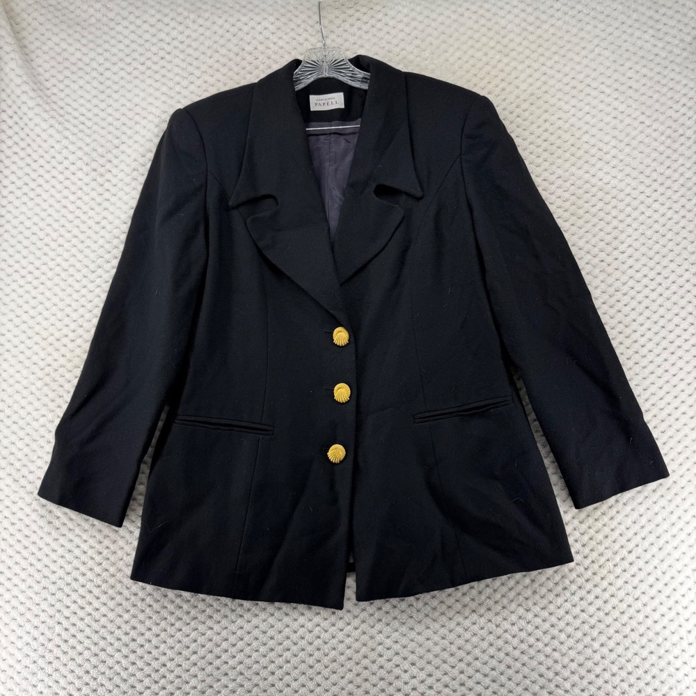 Adrianna Papell‎ Black Wool Blazer Jacket Gold Buttons Career Business Formal